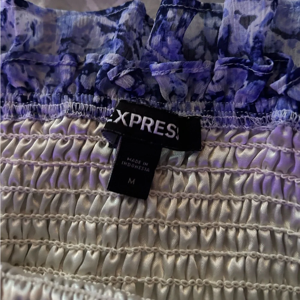 Express Blue Patterned Off-Shoulder Blouse - Picture 2 of 2